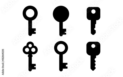 Set of classic and modern key silhouettes for security and design projects