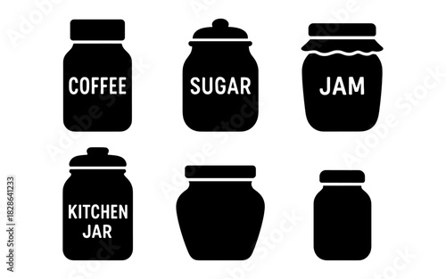 Minimalist black silhouette set of kitchen storage jars with labels