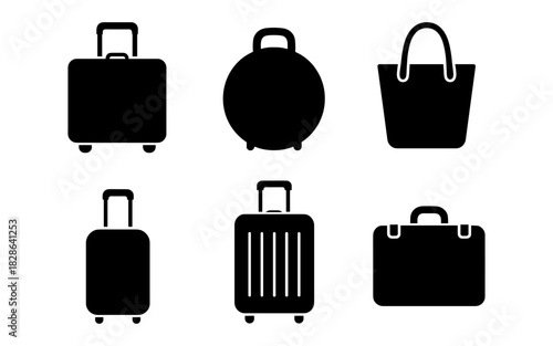Travel bag silhouettes collection: modern luggage and tote bag icons