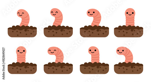 Smiling worms in soil for children's projects
