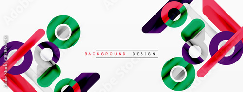 Abstract geometric shapes, vibrant colors, dynamic composition. Modern design elements create visually interesting background.