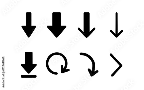 Minimalist arrow icons set: download, refresh, next directions