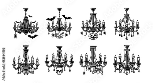Collection of Spooky Halloween Chandeliers with Themed Decoratio