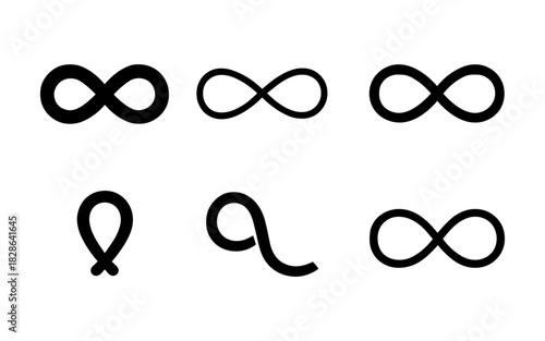 Set of six infinity loop symbols in minimalist black design