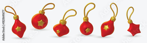 Stylish gold and red Christmas ornaments with modern star-shaped accents, perfect for festive decorations, branding, packaging, and holiday-themed designs.