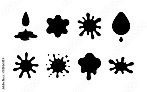 Silhouette ink splatters set: diverse shapes and styles