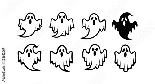 Set of Cute Cartoon Ghosts for Halloween Decorations and Designs