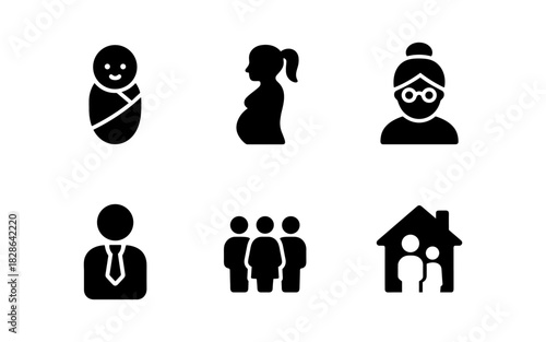Life stages and community icons in minimalist style