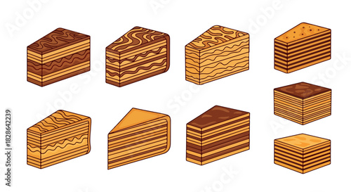 Layered cakes assortment with transparent background