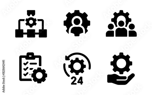 Business workflow icons: management, support, and process simplified