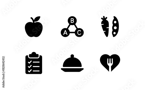 Minimalist food and nutrition icons set for healthy living designs