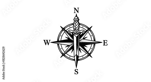 Vintage Compass Rose Nautical Navigation Tool.