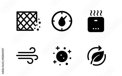 Essential home appliance icons: minimalist black symbol set for clean living