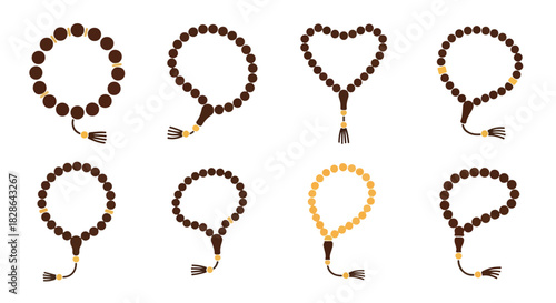 Buddhist prayer beads collection with transparent background
