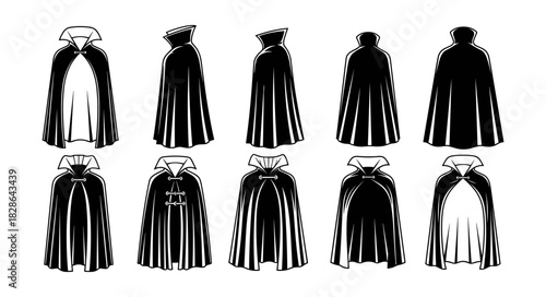 Collection of Black Capes and Cloaks in Various Styles and Poses