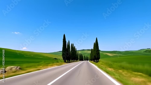Scenic Drive Through Tuscany - A Journey Along Cypress-Lined Roads.