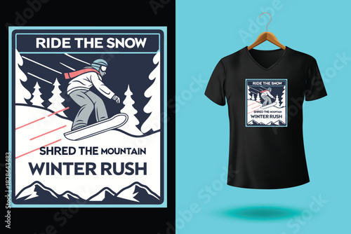 Penguin Snow Surfers T Shirt Design with Chill Vibes and Cool Slides Featuring Snowboard Riding Waves Vector Illustration Isolated on White Background