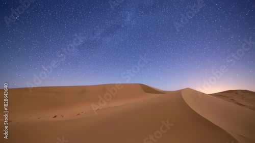 Serene Desert Night - A Starry Sky Over Golden Dunes.