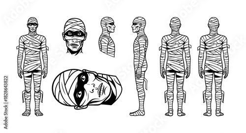 Mummy Character Design Sheet Multiple Views.