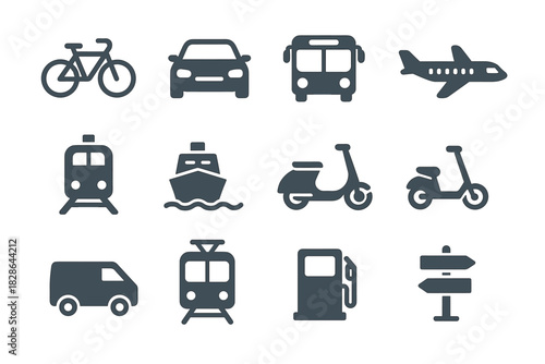 Bus tram airplane modes vector ship fuel icons train scooter icon transport