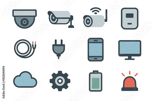 Security sensor icons cloud wifi battery plug bullet icon vector camera cam