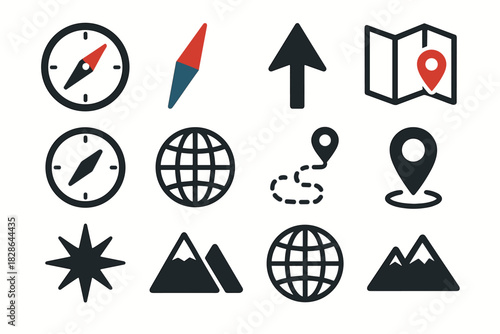 Markers mountain minimalist line icon star direction vector north compass circle