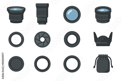 Filter icon cap thread aperture pouch camera macro lens vector zoom
