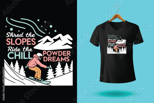 Penguin Snow Surfers T Shirt Design with Chill Vibes and Cool Slides Featuring Snowboard Riding Waves Vector Illustration Isolated on White Background