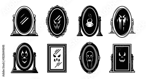 Collection of Spooky Mirrors with Scary Reflections.