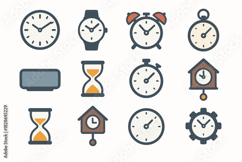 Watch alarm timer cuckoo dial vector clock time wristwatch collection icon