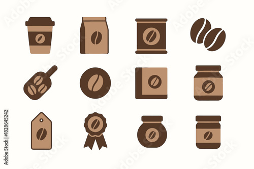 Packaging sticker vector logo bag icon coffee jar scoop beans paper icons