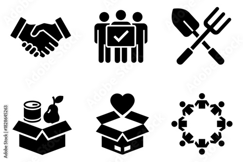 Community & Charity Icons,
Partnership, Teamwork, Giving, and Unity