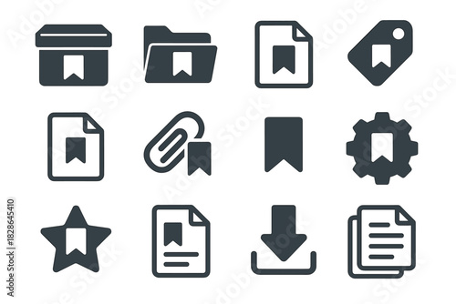 Folder box star file flat document vector paper tag minimal icon clip