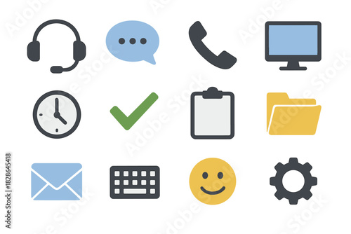 Checkmark icons computer folder smile keyboard customer clock vector chat support phone