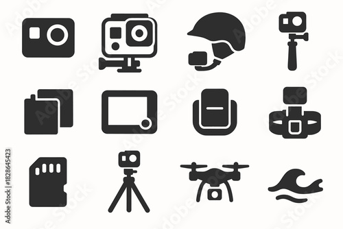 Camera icon selfie drone strap card battery wave icons vector cam screen