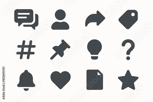 User forum pin star bell bulb reply chat icon tag vector heart