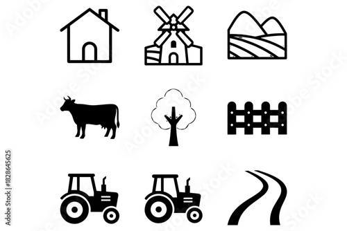 Farm & Agriculture vector illustration
Farm & Agriculture Icon Set,
Minimalist Black and Green Rural Illustrations