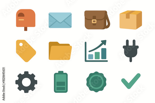 Tag parcel bag icon chart courier checkmark vector minimal delivery letter seal