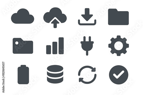 Cloud checkmark icons upload chart storage plug vector gear sync icon download