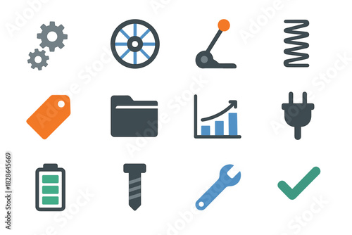 Spring icon battery wrench lever flat chart checkmark folder vector tag gear