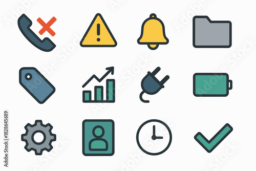 Plug vector missed folder phone bell tag call gear icon chart symbol