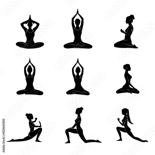 Collection of Yoga poses silhouettes on a transparent background in high resolution png format