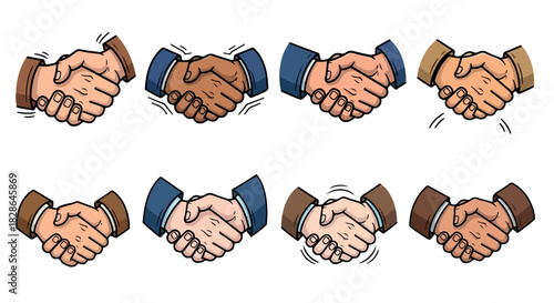 Handshakes of diverse people with transparent background