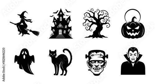 Halloween Icons Set Spooky Characters and Symbols Collection.