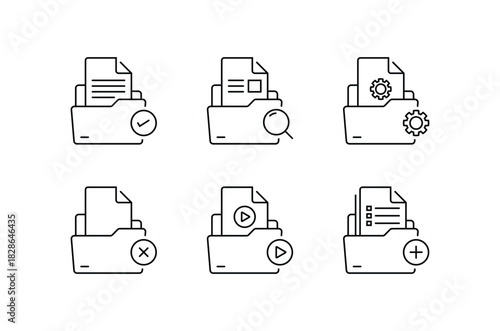Document Icon Set Line Style, Editable Stroke