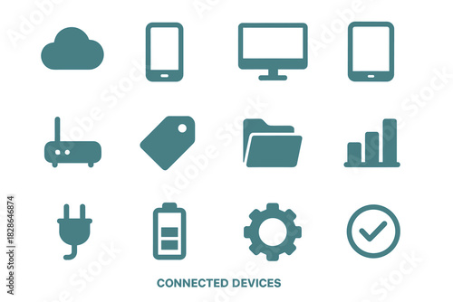 Vector icon gear connected router devices smartphone tablet chart desktop cloud nodes