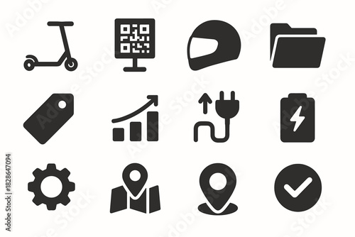 City battery gear stand pin folder icons street vector icon chart rental