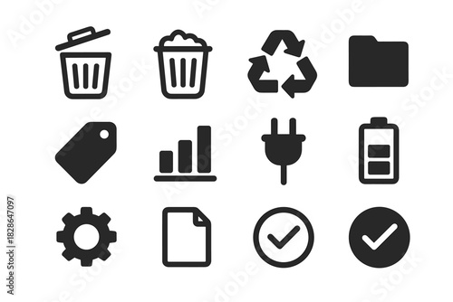 Piece arrows paper vector chart icon gear minimalist trash lid plug filled