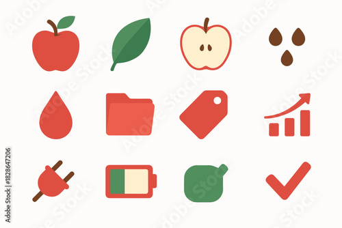 Stem tag leaf set apple juice vector chart checkmark drop icon