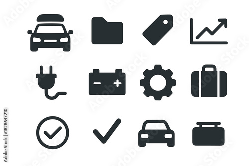 Car gear battery box folder plug icon vector tag minimalist mirrors front